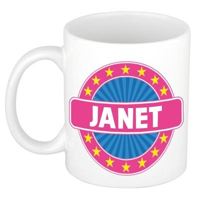 Janet voornaam koffiemok - beker - wit/roze - 300 ml - Cadeau - Dames - Collega - Moederdag Janet voornaam koffiemok - beker - wit/roze - 300 ml - Cadeau - Dames - Collega - Moederdag