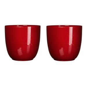 Mica Decorations Bloempot - 2x stuks - rood - keramiek - 10 x 9 cm