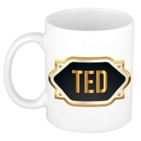 Naam cadeau mok / beker Ted met gouden embleem 300 ml