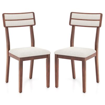 2-delige set Eetkamerstoelen met Gestoffeerde Zitting en Rubberwood Poten Keukenstoelen Eetstoel Walnoot