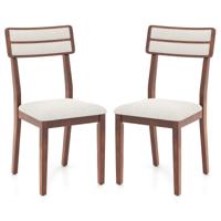 2-delige set Eetkamerstoelen met Gestoffeerde Zitting en Rubberwood Poten Keukenstoelen Eetstoel Walnoot