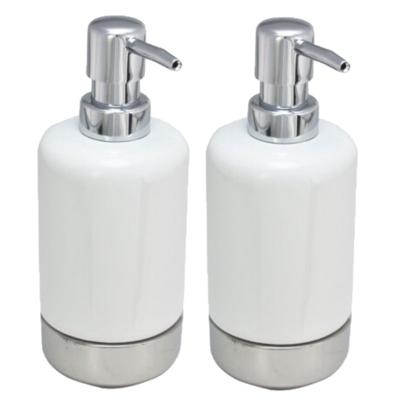 Svenska Living Zeeppompje/dispenser - 2x - wit met zilver - keramiek - 300 ml - navulbaar - keuken/t
