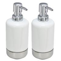 Svenska Living Zeeppompje/dispenser - 2x - wit met zilver - keramiek - 300 ml - navulbaar - keuken/t