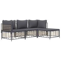 vidaXL 4-delige Loungeset met kussens poly rattan antracietkleurig