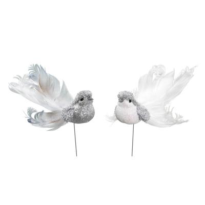 Kerstboomversiering Vogels - 4x stuks - 16 cm - zilver glitter - op clip - ornament