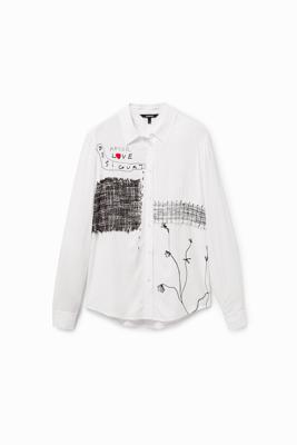 Blouse met patch en bloemen - WHITE - XS