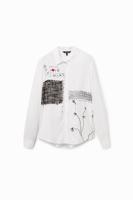 Blouse met patch en bloemen - WHITE - XS