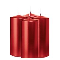 Cilinderkaars/stompkaars - 4x - metallic rood - 15 x 7 cm - 63 branduren