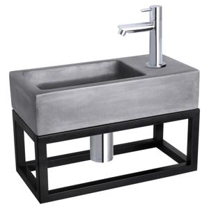 Differnz Ravo fonteinset beton donkergrijs - kraan recht - met handdoekrek - 38.5 x 18.5 x 9 cm - chroom