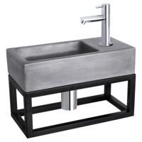 Differnz Ravo fonteinset beton donkergrijs - kraan recht - met handdoekrek - 38.5 x 18.5 x 9 cm - chroom Differnz Ravo fonteinset beton donkergrijs - kraan recht - met handdoekrek - 38.5 x 18.5 x 9 cm - chroom
