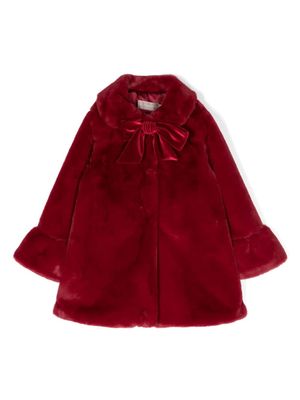 La Stupenderia manteau en fourrure artificielle à détail de nœud - Rouge