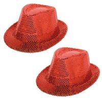 2x stuks rood trilby glitter party verkleed hoedjes met pailletten - thumbnail