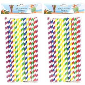 Drinkrietjes - papier - set 100x - multicolor kleuren - 23 cm - verjaardag/feestje