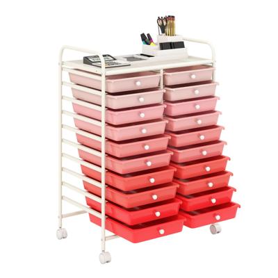 Rollwagen met 20 Stapelbare Lades & Metalen Frame Rolcontainer Badrolwagen Roze