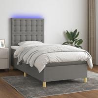 Boxspring met matras en LED stof donkergrijs 90x190 cm
