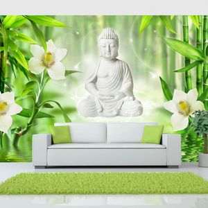 Zelfklevend fotobehang - Boeddha in de natuur met orchideeën, 8 maten, premium print