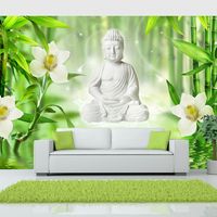 Zelfklevend fotobehang - Boeddha in de natuur met orchideeën, 8 maten, premium print