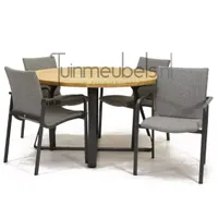 Tuinstoel Anzio dining Light Antracite met Basso 130 cm teaktafel