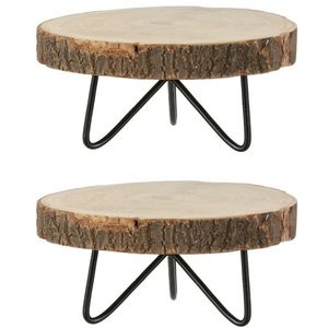 Pia Plant verhoger - 2x - hout - met metalen poten - H14 x D29 cm
