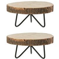 Pia Plant verhoger - 2x - hout - met metalen poten - H14 x D29 cm