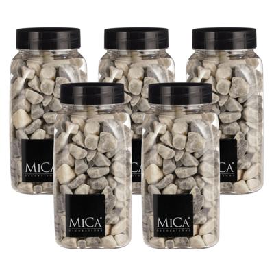Mica Decorations decoratie stenen - 5x - 650ml - lichtgrijs mix - hobby steentjes