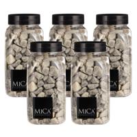 Mica Decorations decoratie stenen - 5x - 650ml - lichtgrijs mix - hobby steentjes