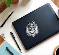 Middelvinger hond laptop sticker