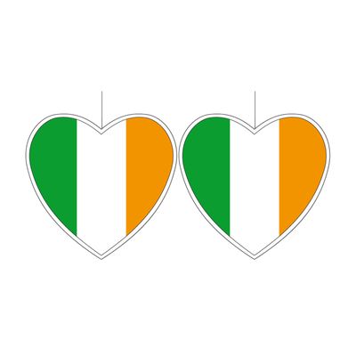 2x stuks ierland vlag hangdecoratie hartjes vorm karton 14 cm