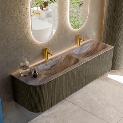 Badmeubel Mondiaz Kurve-Dlux | 165 cm | Meubelkleur Shadow | Wastafelkleur Oza | Solid surface | Dubbel / Rechts spoelbak | 2 kraangaten