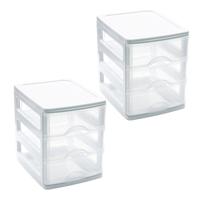 Ladekastje bureau organizer - 2x - 3 lades - wit/transparant - L13 x B17 x H17 cm - kunststof Ladekastje bureau organizer - 2x - 3 lades - wit/transparant - L13 x B17 x H17 cm - kunststof
