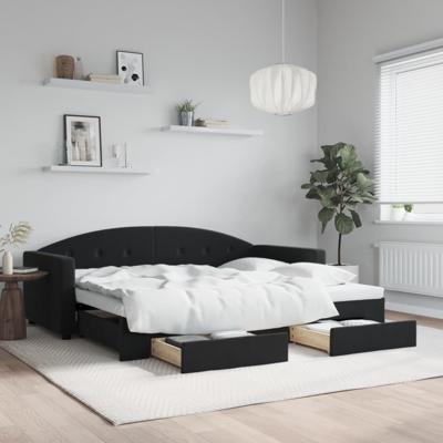 Slaapbank met onderschuifbed en lades 90x200 cm fluweel zwart