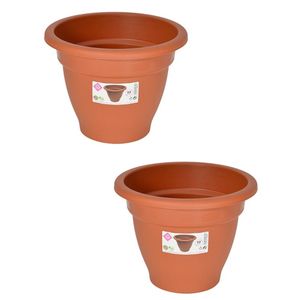 Set van 2x stuks terra cotta kleur ronde plantenpot/bloempot kunststof diameter 22 cm