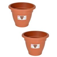 Set van 2x stuks terra cotta kleur ronde plantenpot/bloempot kunststof diameter 22 cm - thumbnail