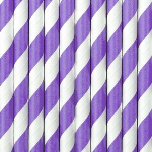 30x Papieren drinkrietjes lila paars/wit gestreept