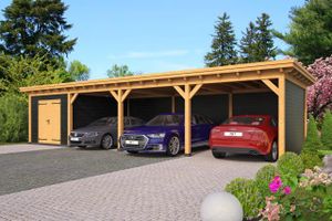 Overkapping plat dak Red Class Wood Odense type 10 XXL 1236x450 cm - zwarte wanden- Plat dak- - Tuindeco