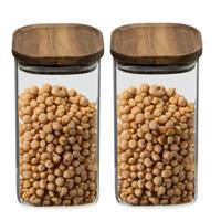 5Five Voorraadpot voedsel - 2x - glas met acacia houten deksel - 1600 ml - luchtdichte deksel