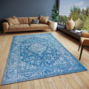 Vintage Vloerkleed Mahat - 80x165 cm - Blauw Vintage Vloerkleed - 123vloerkleed.nl is de online webshop voor vloerkleden en woonaccessoires.