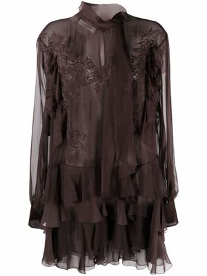 Valentino Garavani blouse en soie à fleurs en dentelle - Marron