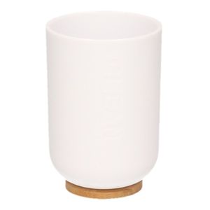 Witte badkamer beker met bamboe 11 cm