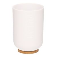 Witte badkamer beker met bamboe 11 cm