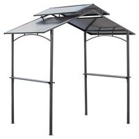 Outsunny grillpaviljoen met vlambeschermend dak BBQ paviljoen met 2 planken 2,5 x 1,5 m staal PC zwart + bruin - thumbnail