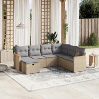 7-delige Loungeset met kussens poly rattan gemengd beige