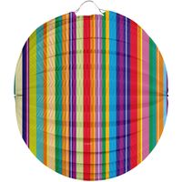 Lampion strepen - 22 cm - multi kleuren - papier - thumbnail