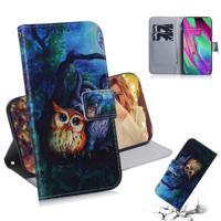 Olieverf uil patroon gekleurde tekening horizontale Flip lederen case voor Galaxy A40 met houder & card slots & portemonnee