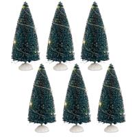 Kerstdorp mini kerstboompjes - 6x st - 15 cm - verlicht - 20 witte LED lampjes Kerstdorp mini kerstboompjes - 6x st - 15 cm - verlicht - 20 witte LED lampjes
