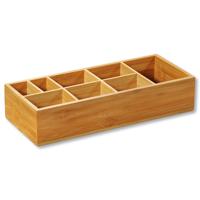 Bestekbak/keuken spullen/kruiden organizer - 6-vakken - bamboe hout - 36 x 15 x 7 cm