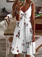 V-neck loose pineapple floral print suspender dress Loosen Knitting Dress - thumbnail