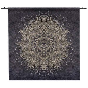 Wandkleed Sparkling Mandala Pattern Gold Navy 180x180 Zwart Garen