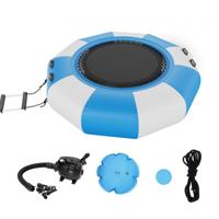 VEVOR opblaasbare watertrampoline met ladder, waterdicht, slijtvast, watertrampolines 1,98 m groot springoppervlak, springplatform waterpark zwembadtrampoline, blauw + wit 185 kg laadvermogen