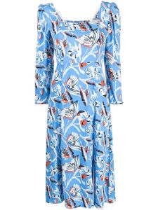 DVF Diane von Furstenberg robe mi-longue évasée à fleurs - Bleu